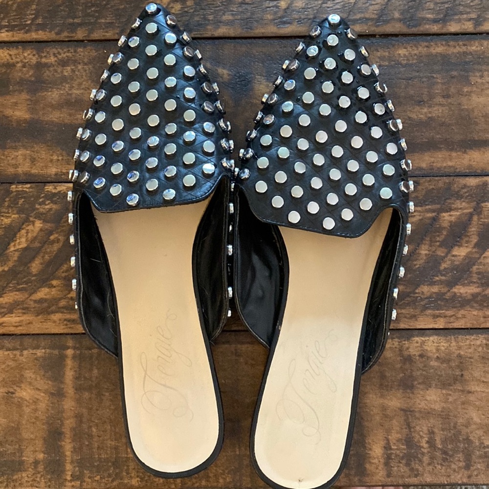 Silver studded mules, size 8.5. 1 inch heel